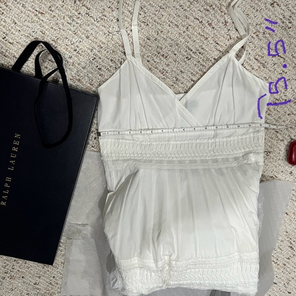 Lauren by Ralph Lauren V-Neck White Cotton Pleated Ruffle Accents Maxi Dress - Picture 7 of 8